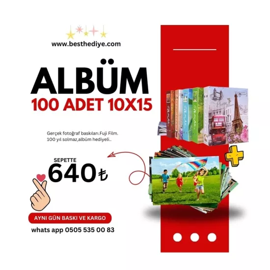 100 adet Fotoğraf baskı+albüm hediyeli