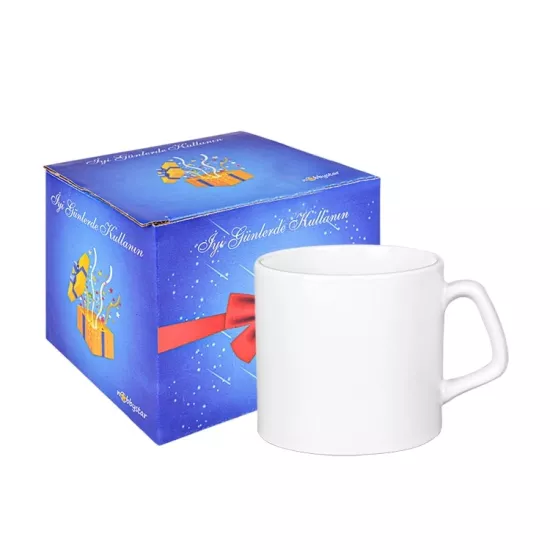 Afilli Beyaz Porselen Kupa Bardak - Kutulu