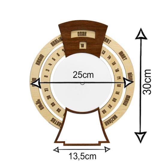 Ahşap Dönen  Maya Takvimli Duvar Saati