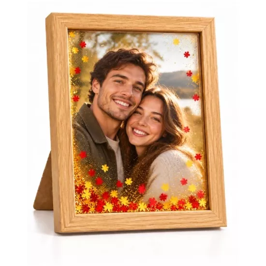 Ahşap Sulu Altın Simli Fotoğraf Çerçevesi - 15x20cm