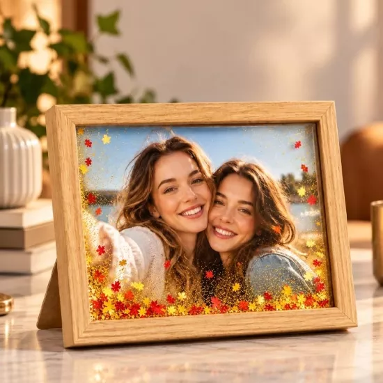 Ahşap Sulu Altın Simli Fotoğraf Çerçevesi - 15x20cm
