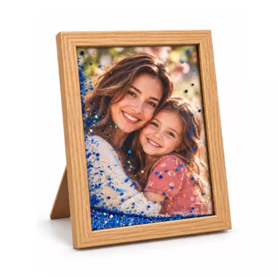 Ahşap Sulu Mavi Simli Fotoğraf Çerçevesi - 15x20cm
