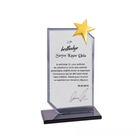 Füme Kristal Cam Plaket