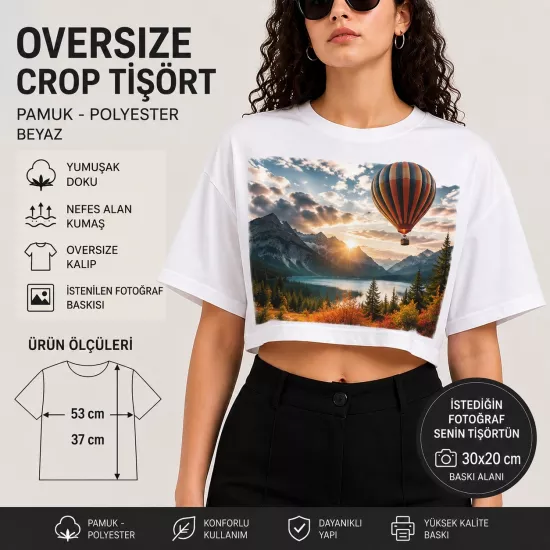 Oversize Pamuk - Polyester Beyaz Crop Tişört