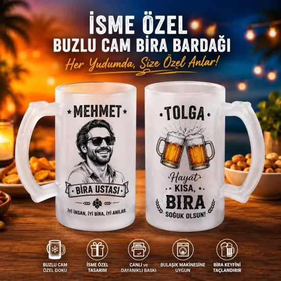 Buzlu Cam Bira Bardağı - 2 Adet