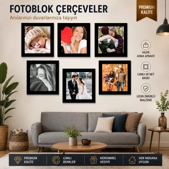 Yapışkanlı 6 lı Fotoblok türü çerçeveler  21x21