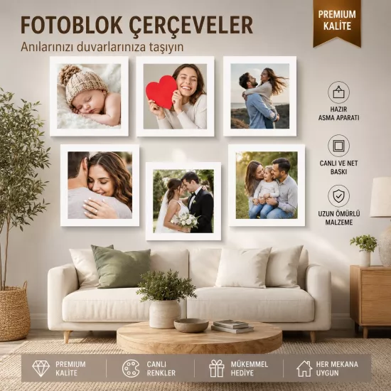 Yapışkanlı 6 lı Fotoblok türü çerçeveler  21x21
