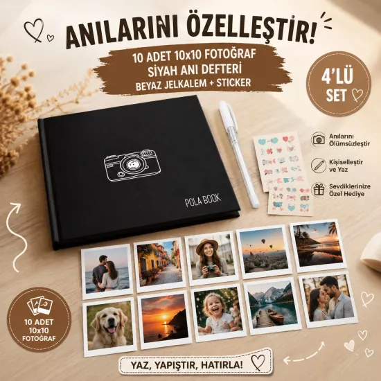 10 adet 10x10 + anı Defteri(kalem+sticker)