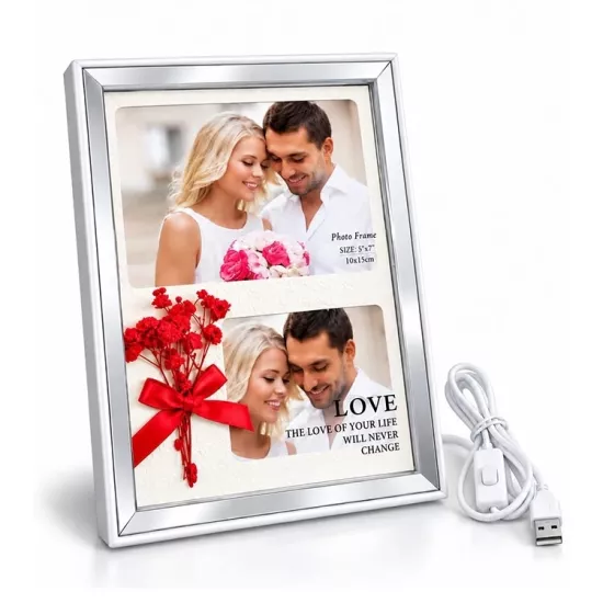 Çift Fotoğraflı Led Işıklı Fotoğraf Çerçevesi