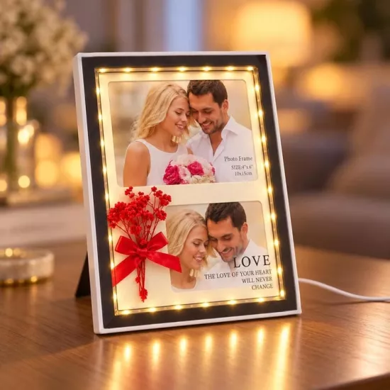 Çift Fotoğraflı Led Işıklı Fotoğraf Çerçevesi