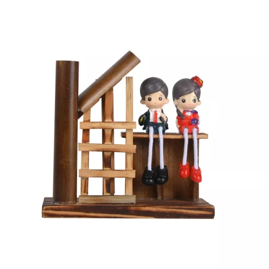 Dekoratif Kız ve Erkek Figürlü Ahşap Biblo