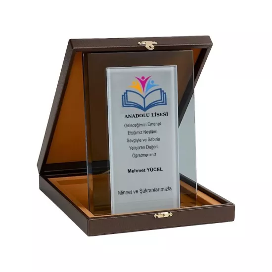 Deri Kutulu Cam Plaket Set