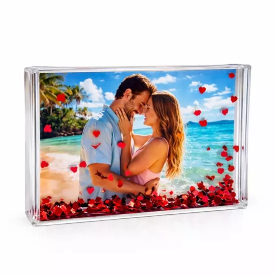 Dikdörtgen Fotoğraflı Kırmızı Kalpli Kar Küresi