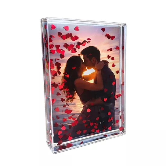 Dikdörtgen Fotoğraflı Kırmızı Kalpli Kar Küresi