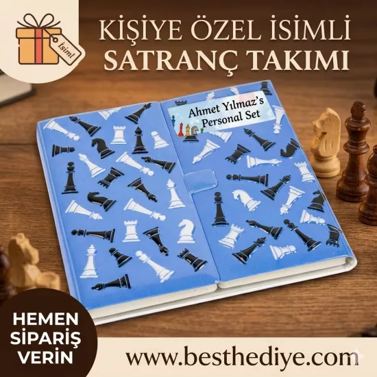 İsim yazılabilen mavi satranç takımı