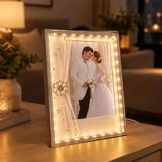İnci Taşlı Led Işıklı Fotoğraf Çerçevesi