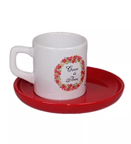 Kahve Fincanı Kırmızı Tabaklı 2 adet