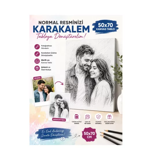 Kanvas Karakalem 50x70 baskı