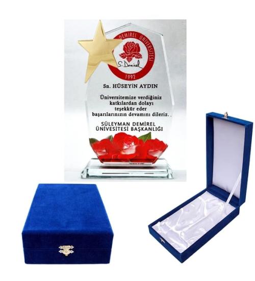   Kadife kutulu   Cam Kristal Plaket yıldızlı