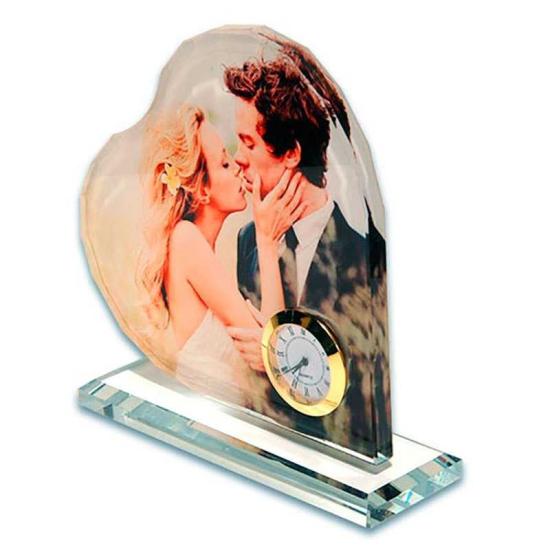 Kristal Plaket Kalp Saatli