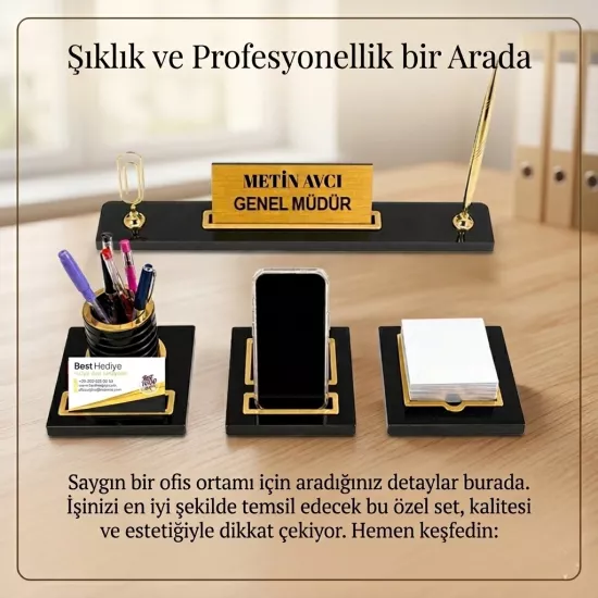 Pleksiglas Siyah Masa İsimliği Seti