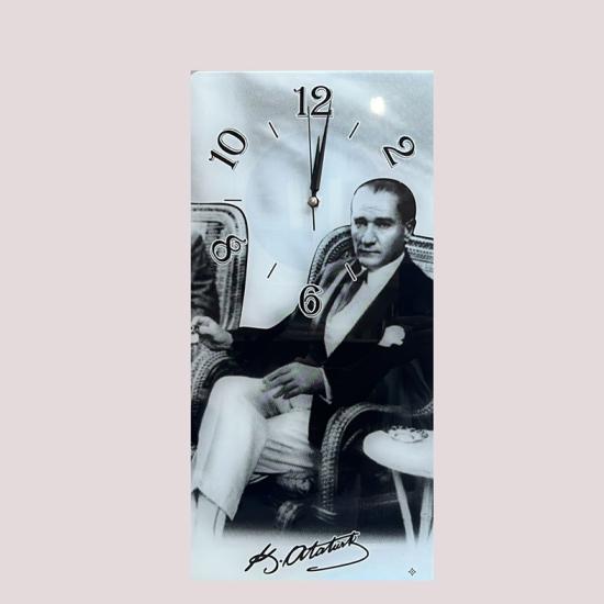 Dekoratif cam duvar Atatürk saat