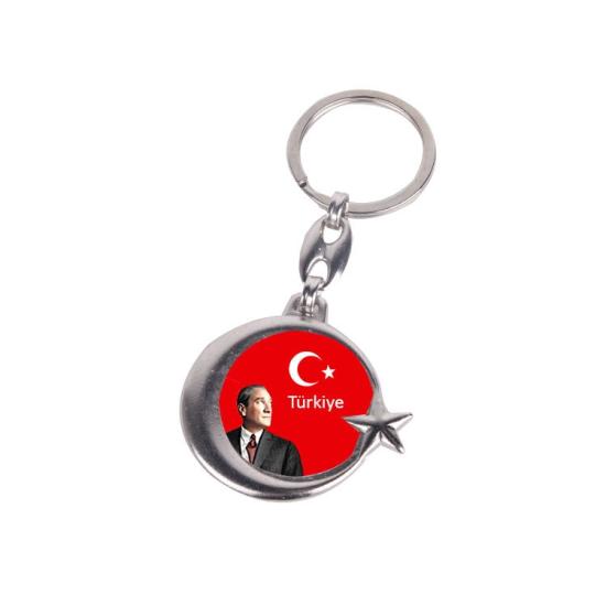 Ay Yıldızlı Çift Taraflı Metal Anahtarlık -2 adet