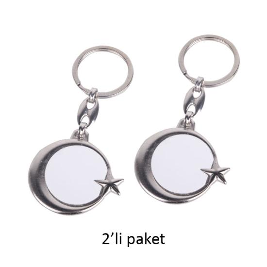 Ay Yıldızlı Çift Taraflı Metal Anahtarlık -2 adet