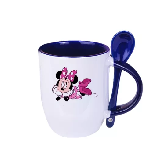 İçi lacivert Kaşıklı Porselen Kupa - Kutulu