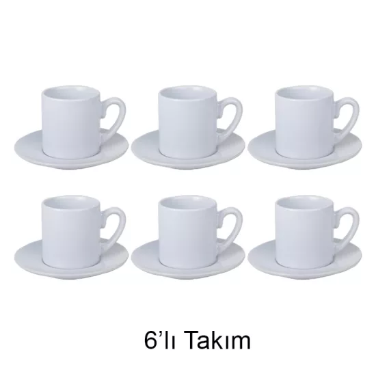  İthal Türk Kahvesi Fincan Takımı - 6’lı Beyaz