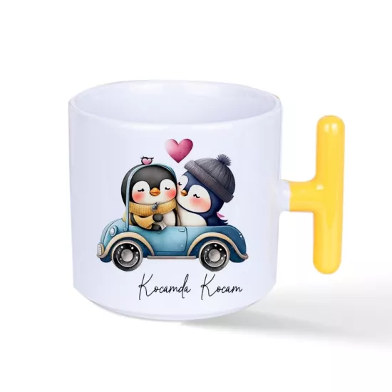 Porselen Sarı Kulplu T Kupa Bardak - Kutulu