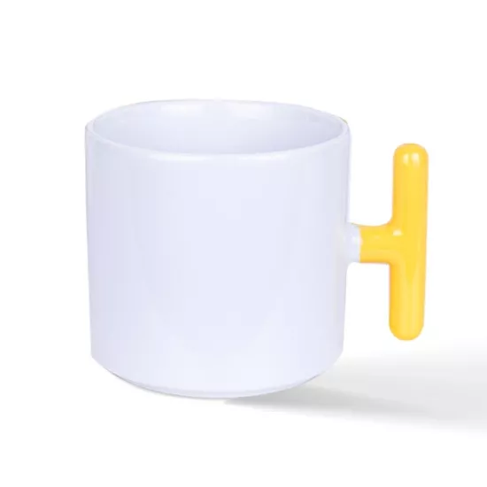 Porselen Sarı Kulplu T Kupa Bardak - Kutulu