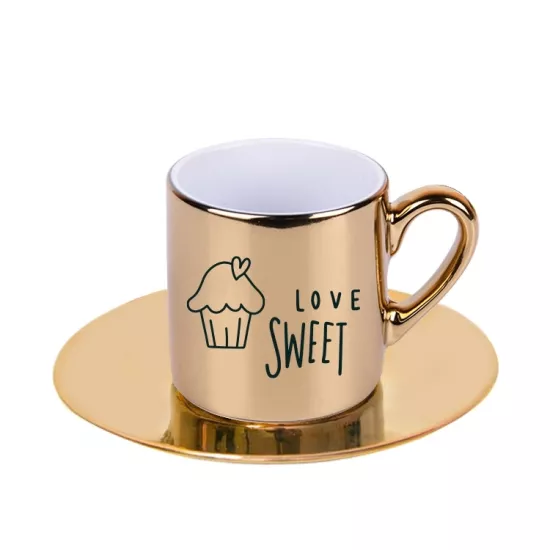 Türk Kahvesi Fincanı - 2 li Aynalı Altın