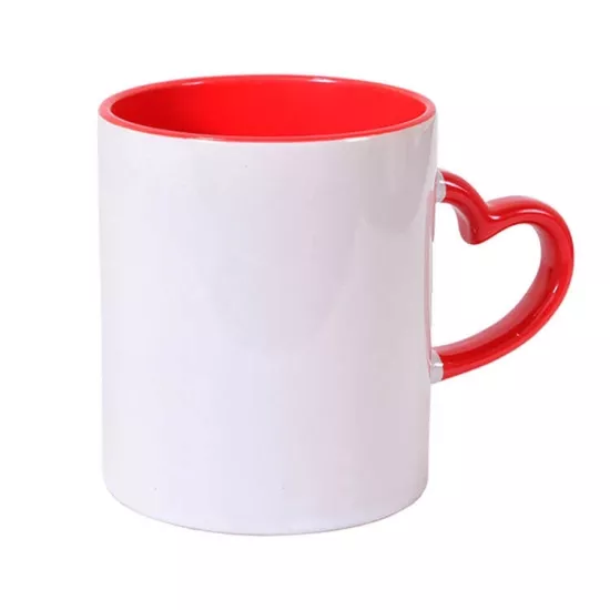 Kulpu Ve İçi Kırmızı Kulpu Kalp Kupa Bardak