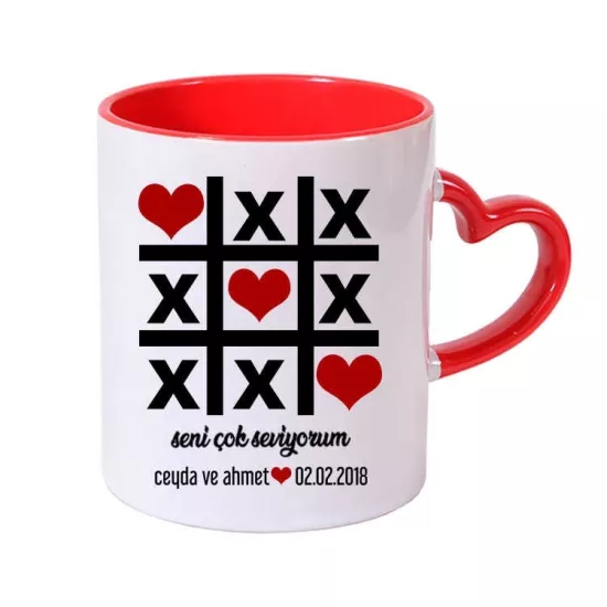 Kulpu Ve İçi Kırmızı Kulpu Kalp Kupa Bardak