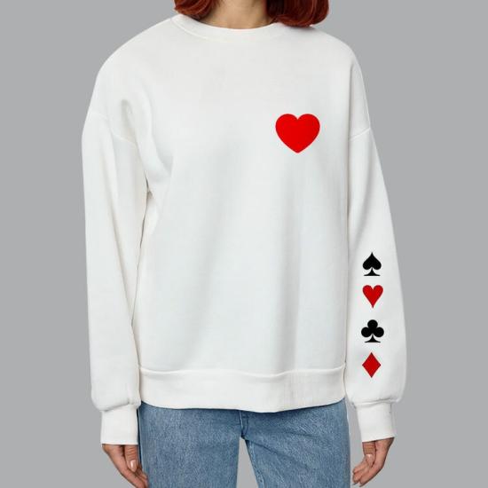 Unisex Beyaz Bisiklet Yaka Sweatshirt