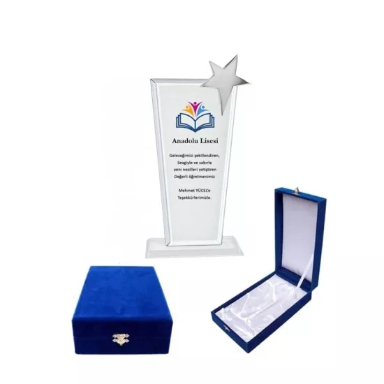   Kadife kutulu   Cam Kristal Plaket yıldızlı