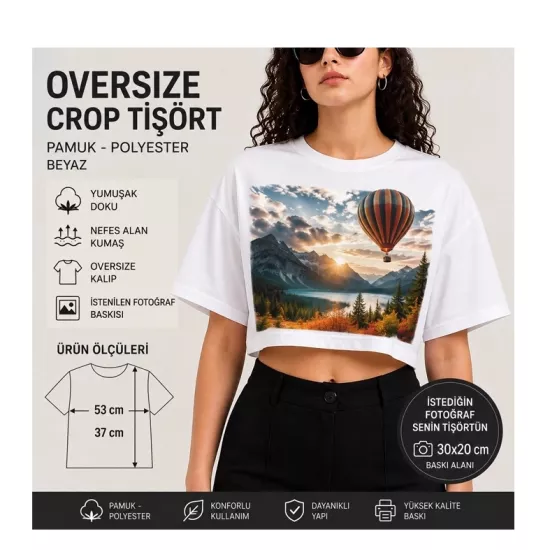 Oversize Pamuk - Polyester Beyaz Crop Tişört