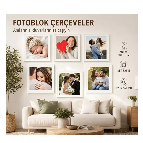 Yapışkanlı 6 lı Fotoblok türü çerçeveler  21x21