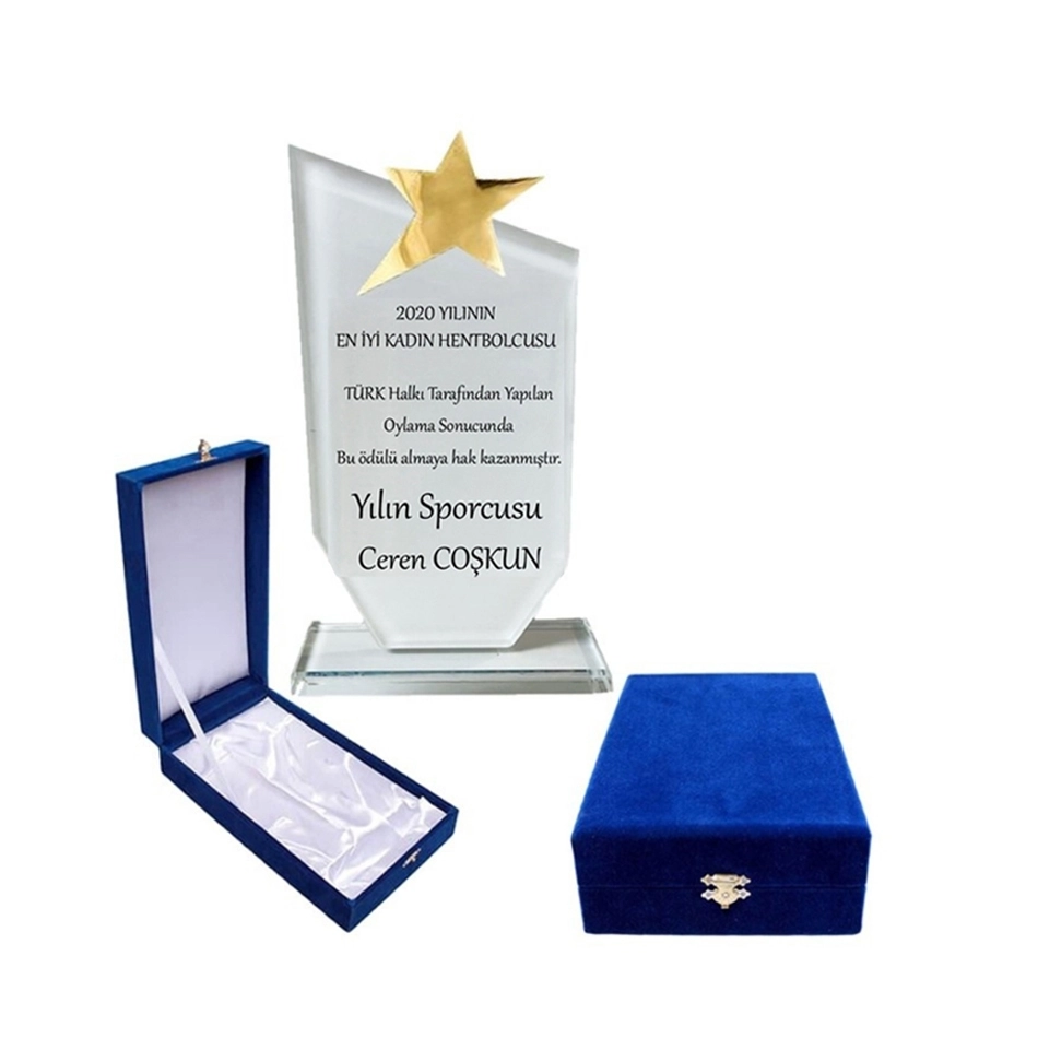 Kristal yıldızlı plaket-kadife kutulu  