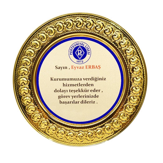 Gül Desenli Gold Metal Tabak - 25cm