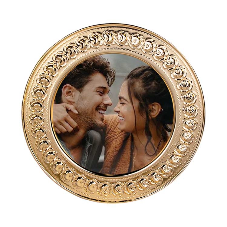 Gül Desenli Gold Metal Tabak - 25cm