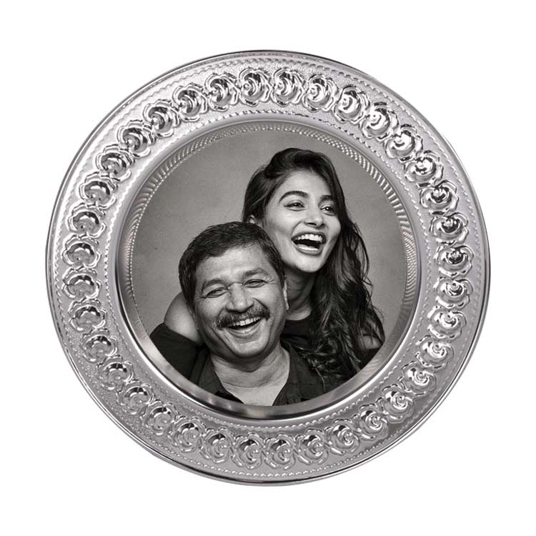 Gül Desenli Gold Metal Tabak - 25cm