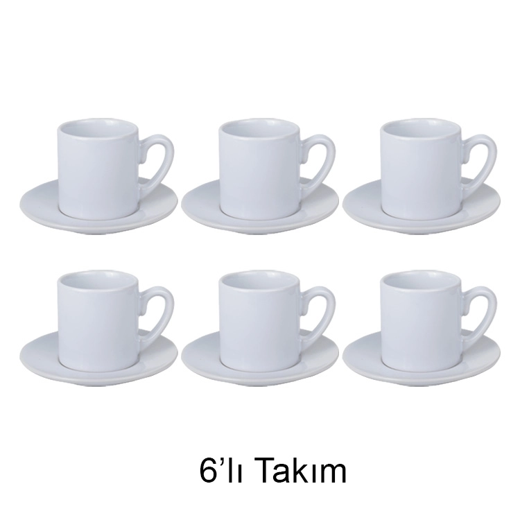  İthal Türk Kahvesi Fincan Takımı - 6’lı Beyaz