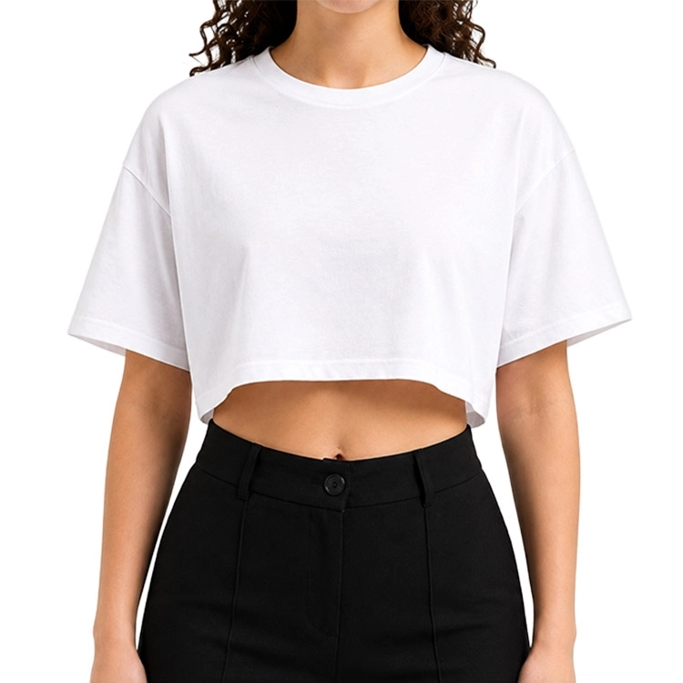 Oversize Pamuk - Polyester Beyaz Crop Tişört