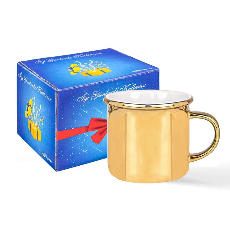 Altın Enamel Kupa Bardak - Kutulu 2 adet