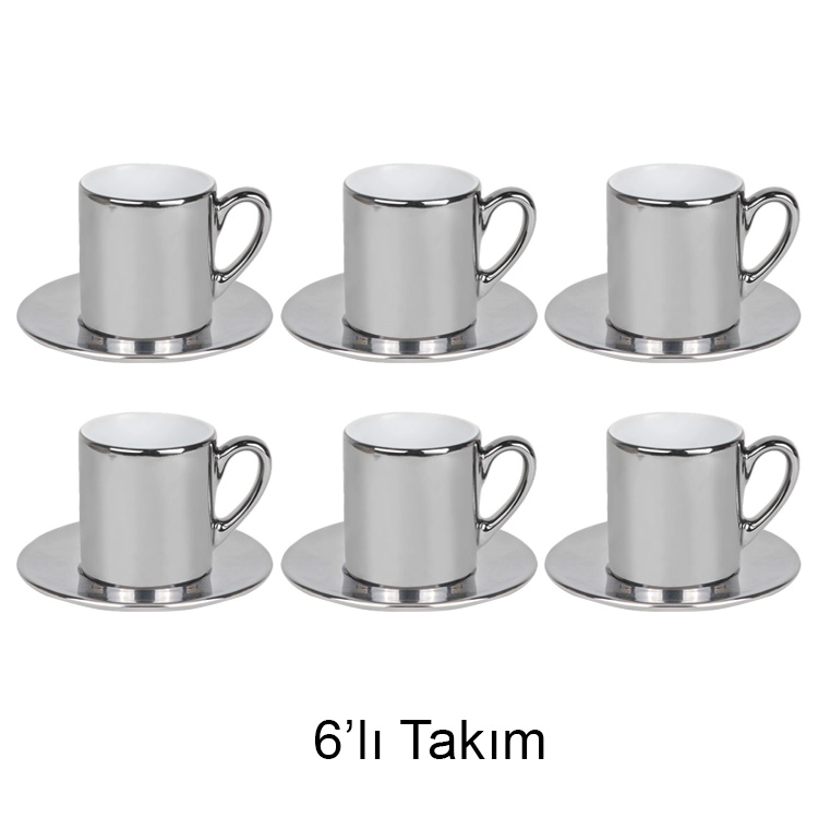 Türk Kahvesi Fincanı - 6’lı Aynalı Gümüş