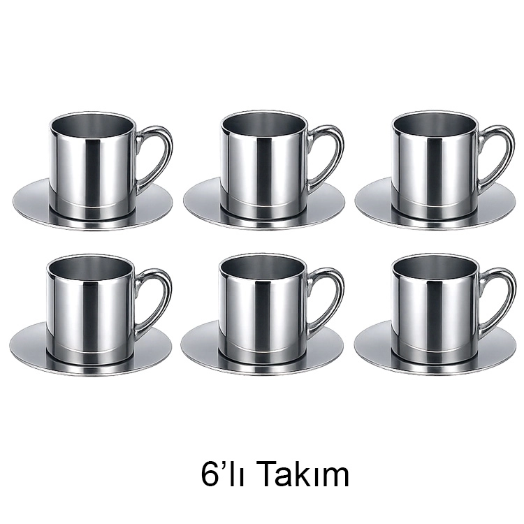 Lüx bordo kutusunda Türk Kahvesi Fincanı - (6’lı Aynalı Gümüş)