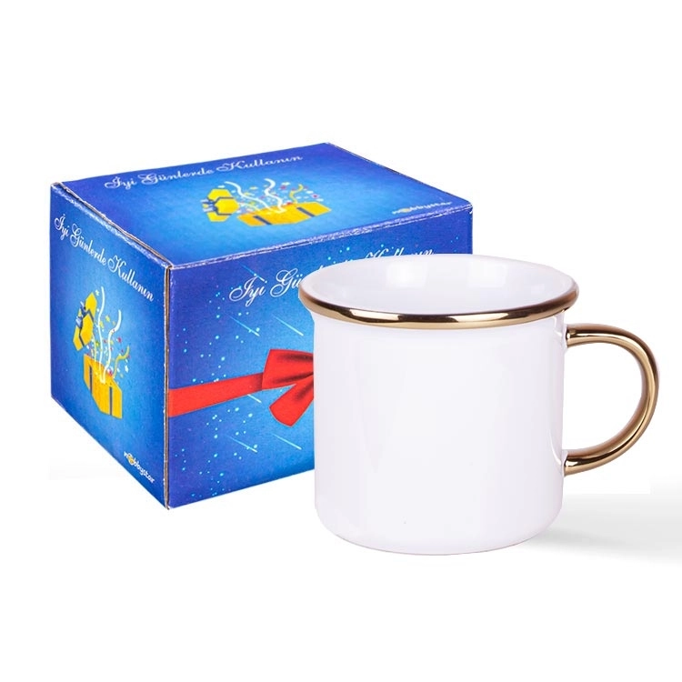 Altın Yaldızlı Enamel Kupa Bardak - Kutulu 2 adet