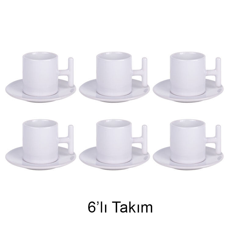  T Kuplu Türk Kahvesi Fincan Takımı - 6’lı Beyaz